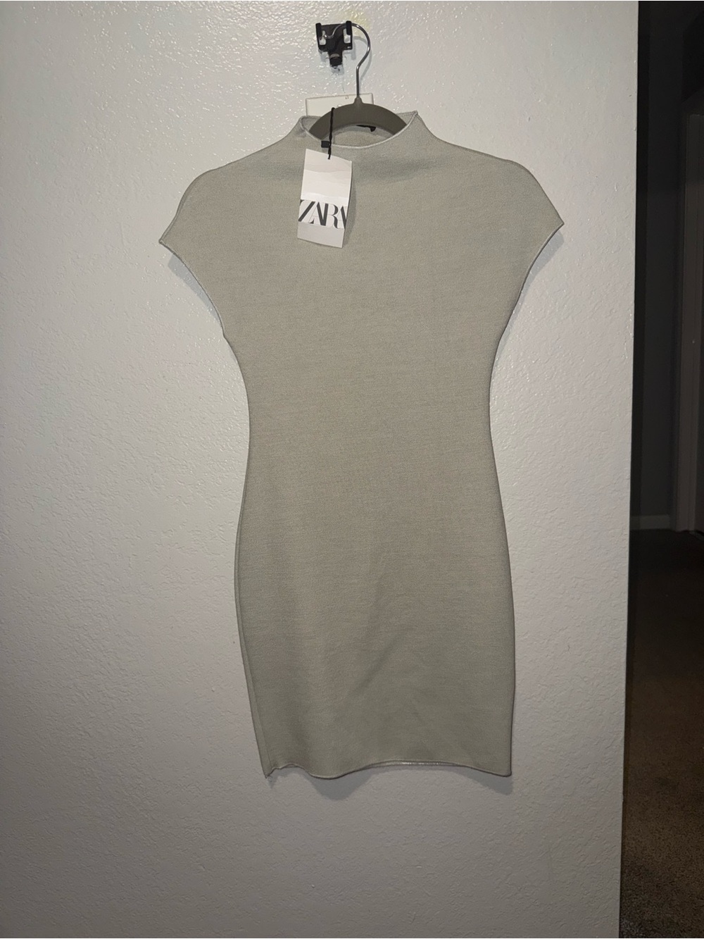 ZARA Light Gray Knit Mini Dress with Mock Neck